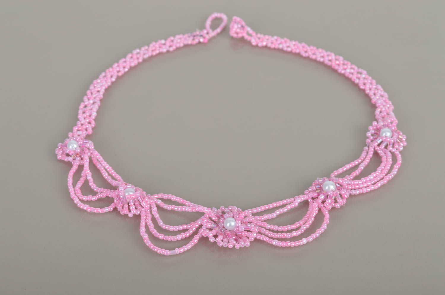 Украшение ручной работы розовое колье из бисера нарядное ожерелье из бисера фото 2