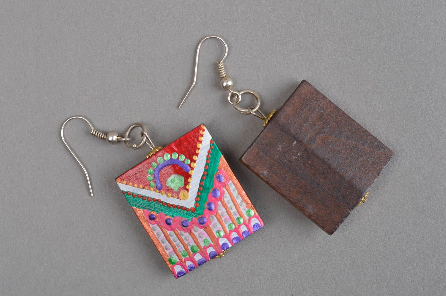 Stylish handmade wooden earrings square earrings artisan jewelry designs photo 3