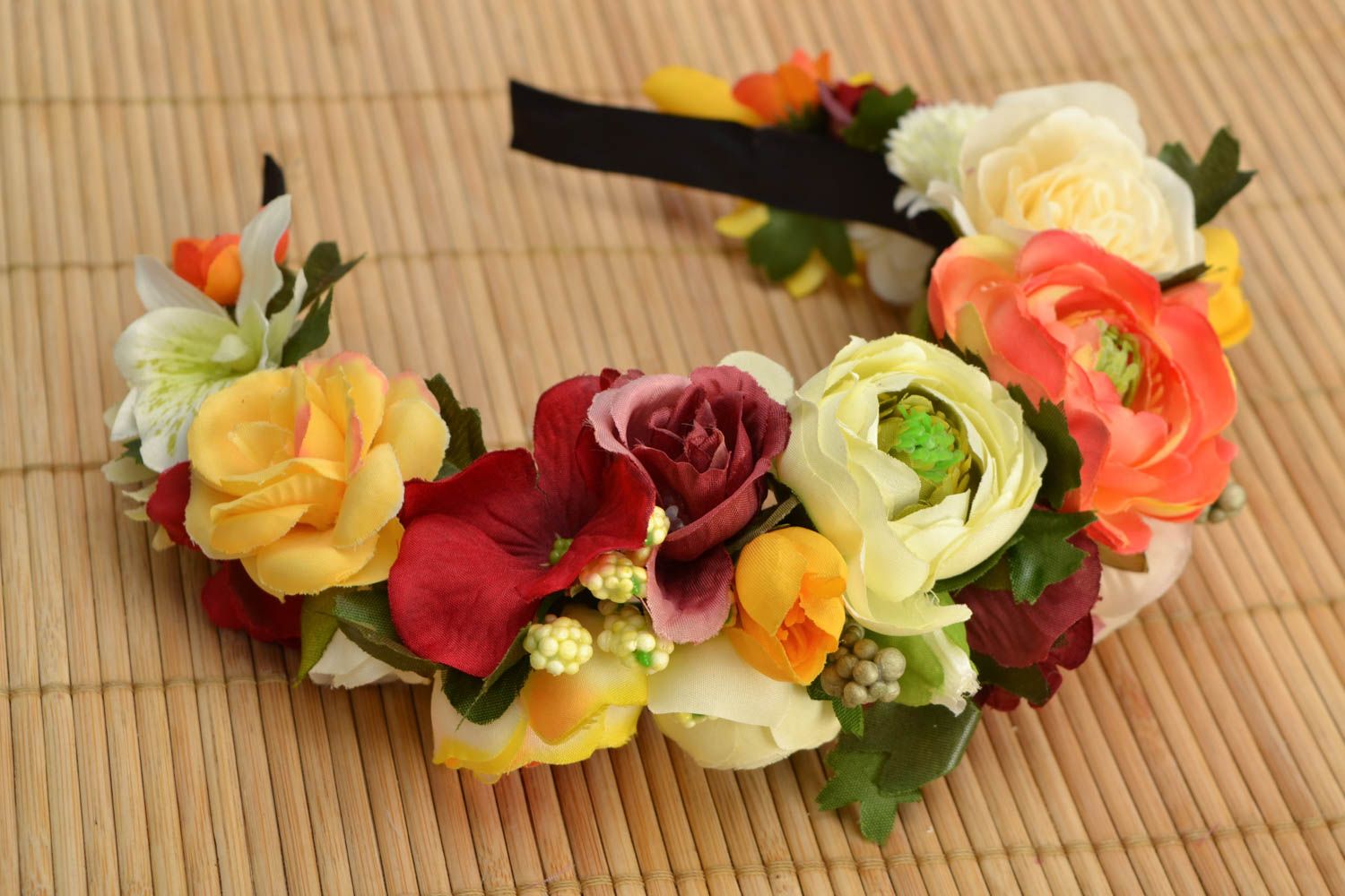 Handmade Haarreif mit Blumen Teerosen foto 1