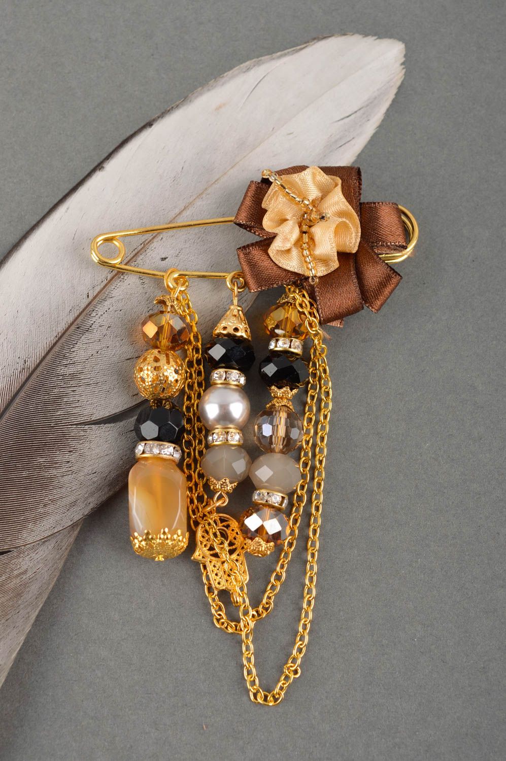 Designer brooch handmade pin accessory unusual beaded brooch accessory for dress photo 1