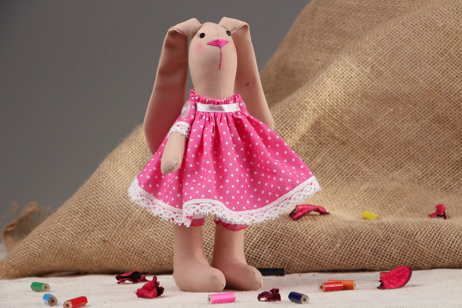 Tilda doll Girl hare in pink dress photo 1