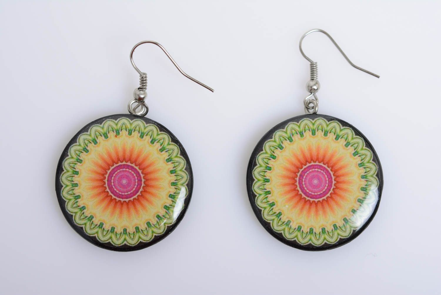 Earrings made of polymer clay with decoupage handmade bright beautiful jewelry photo 5