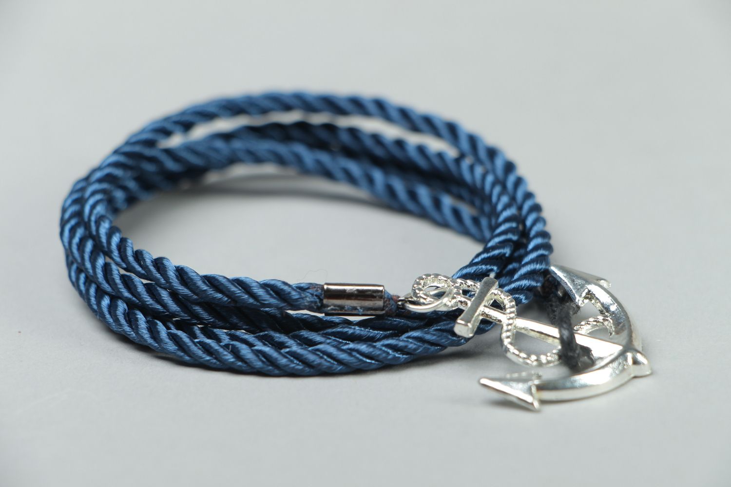 Handmade twisted rope bracelet with charm Anchor photo 2