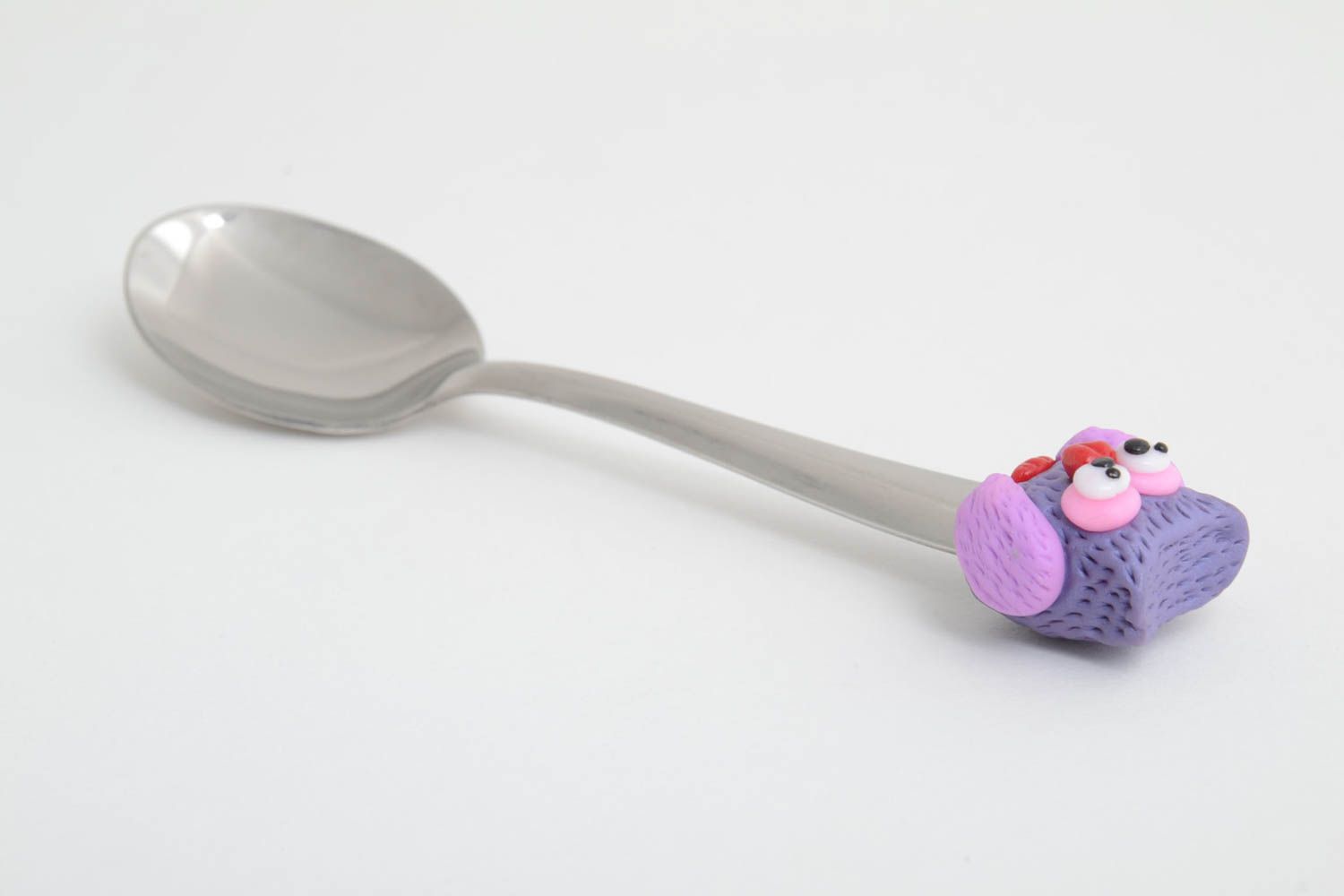 Owl teaspoon with handmade handle made of polymer clay unusual designer gift  photo 2