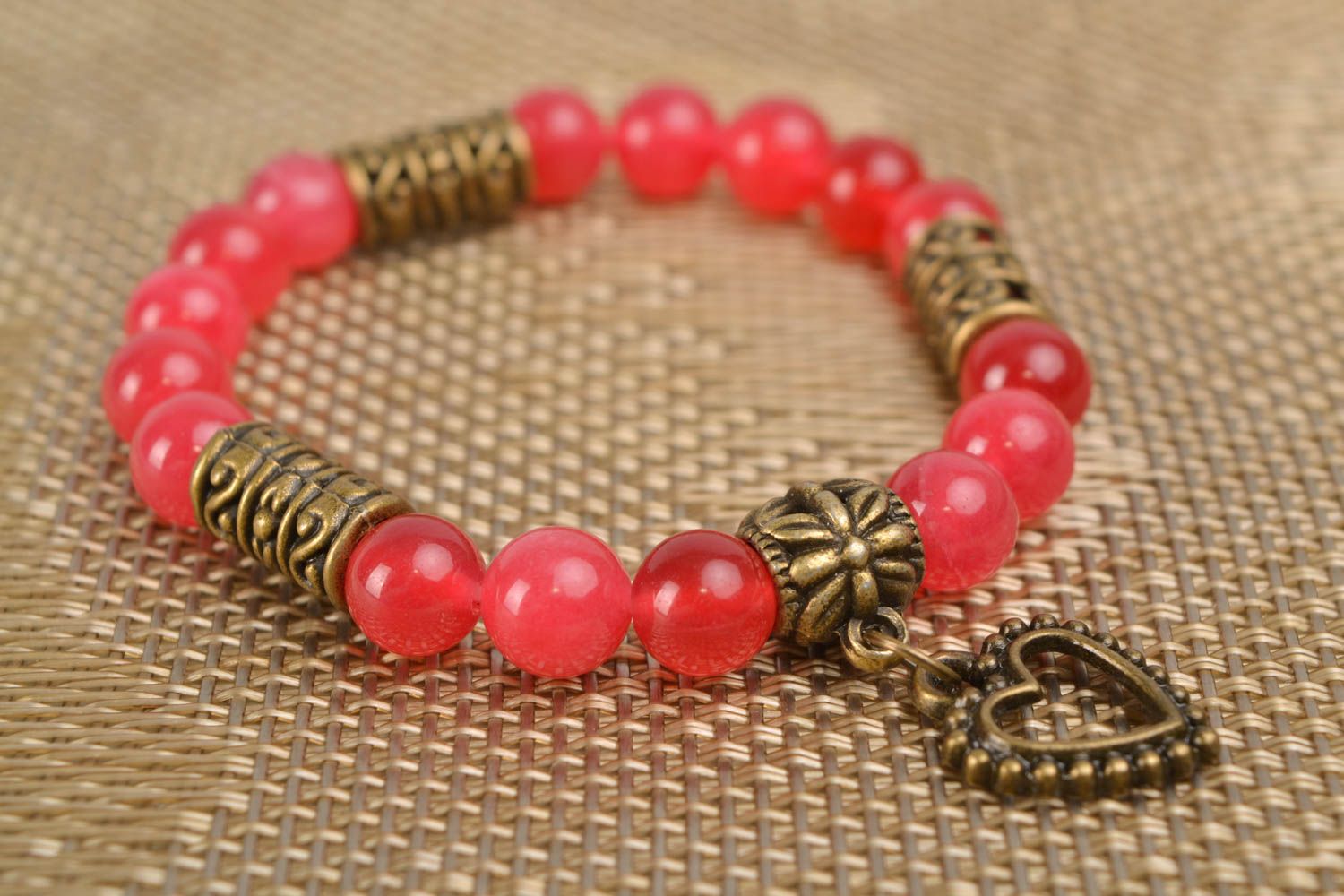 Bracelet en marbre rose fait main original fin élégant pour femme Coeur photo 1