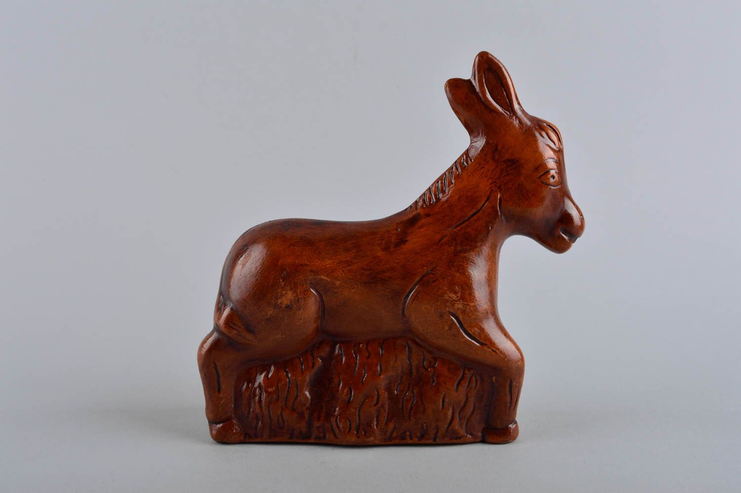 Handmade Keramik Deko Figur aus Ton Esel für Wohnzimmer Dekoration klein braun foto 2