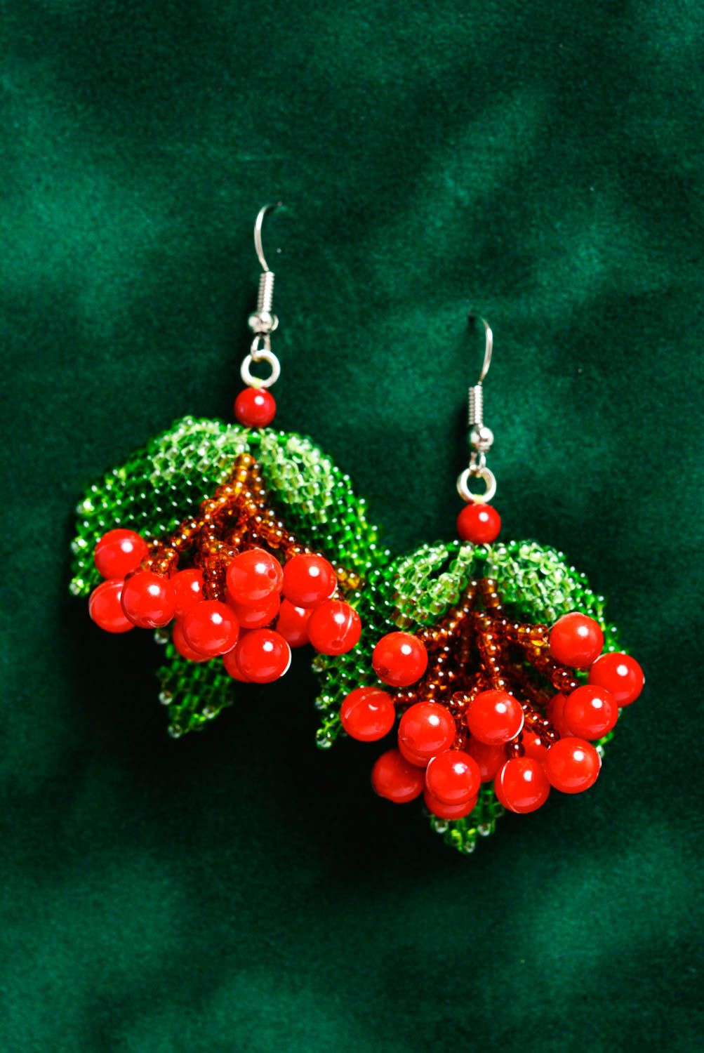 Beaded earrings Viburnum Berries bright beautiful handmade woven accessory photo 1