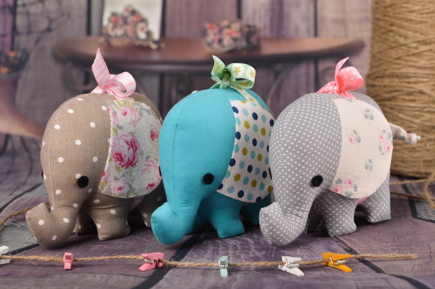 Elefantini fatti a mano pupazzi di peluche giocattoli simpatici da bambini 3 pz foto 1