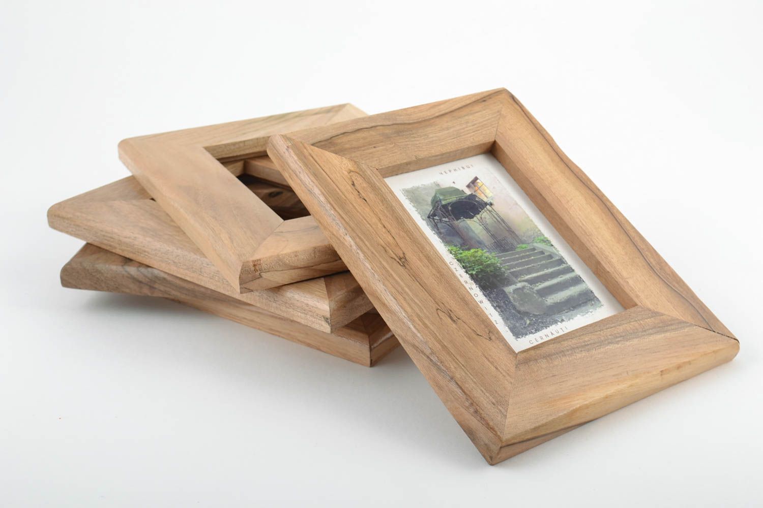 Set of handmade rectangular eco friendly natural wooden photo frames 5 items photo 1