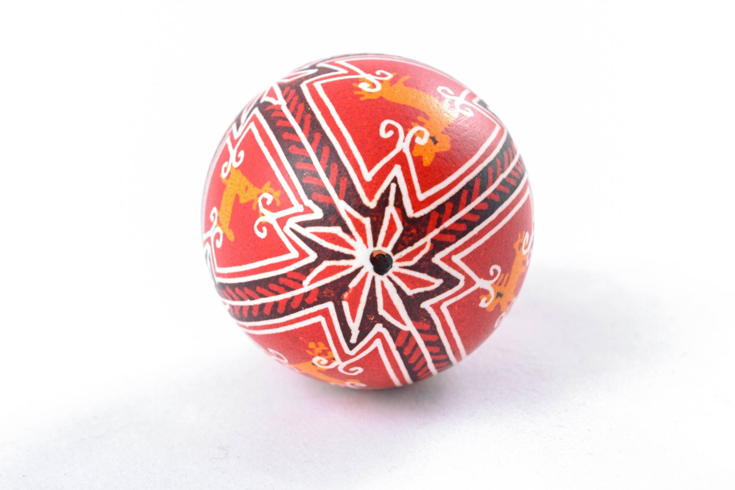 Handmade Easter egg painted in red color palette photo 4