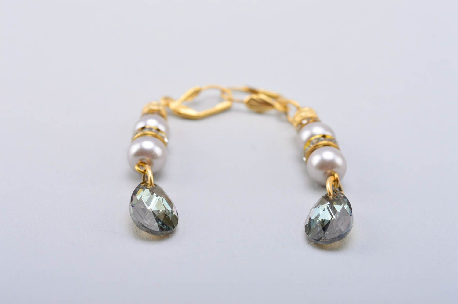 Boucles d'oreilles pendantes Bijou fait main fausses perles cristal Cadeau femme photo 2