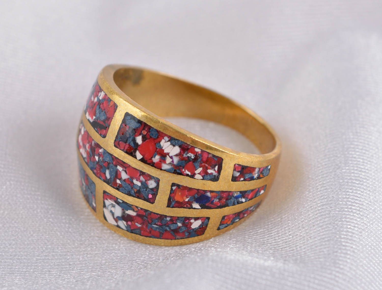Кольцо ручной работы украшение из латуни модное кольцо широкое с самоцветами фото 1