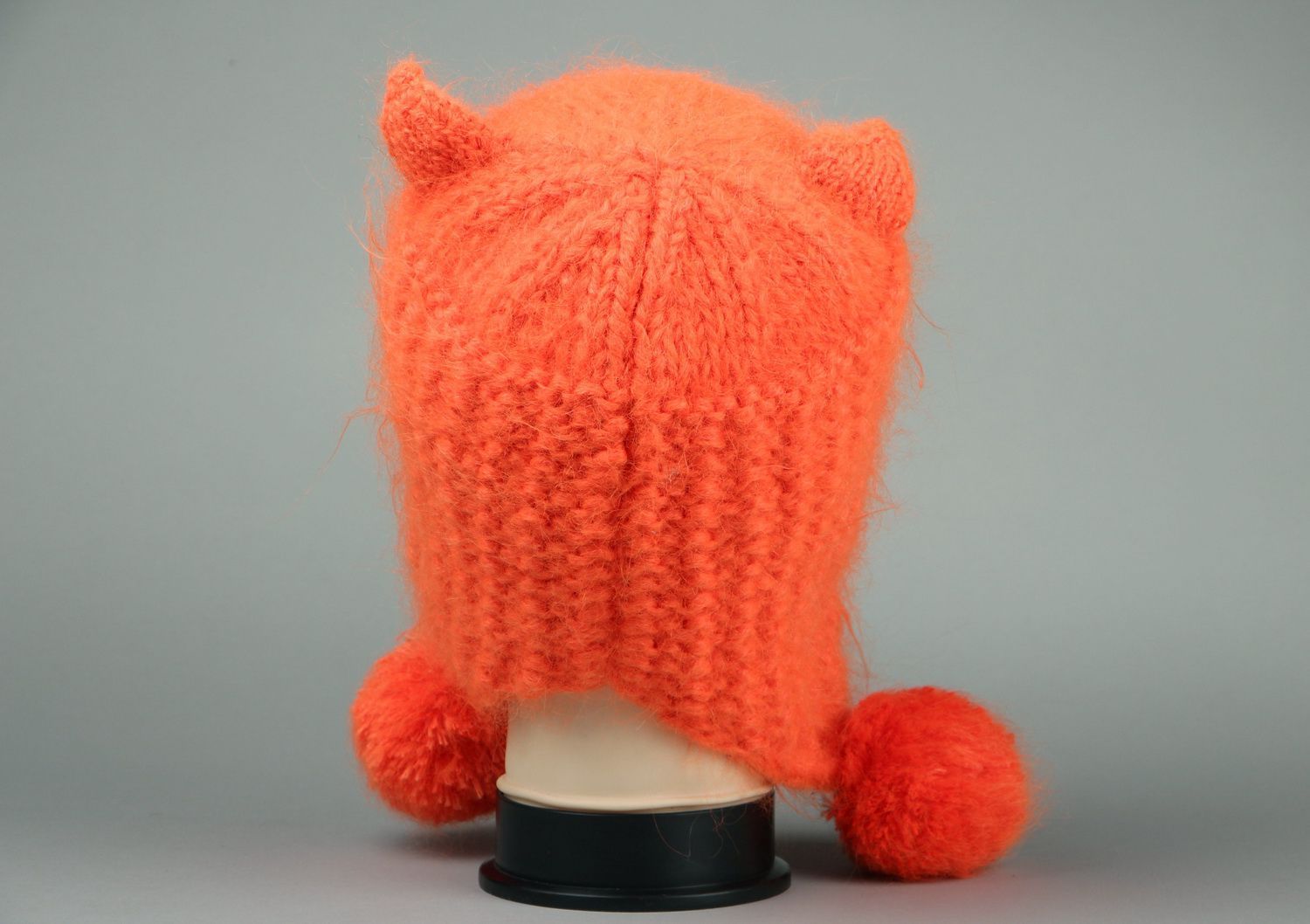 Knitted hat with pom poms, orange hat photo 3