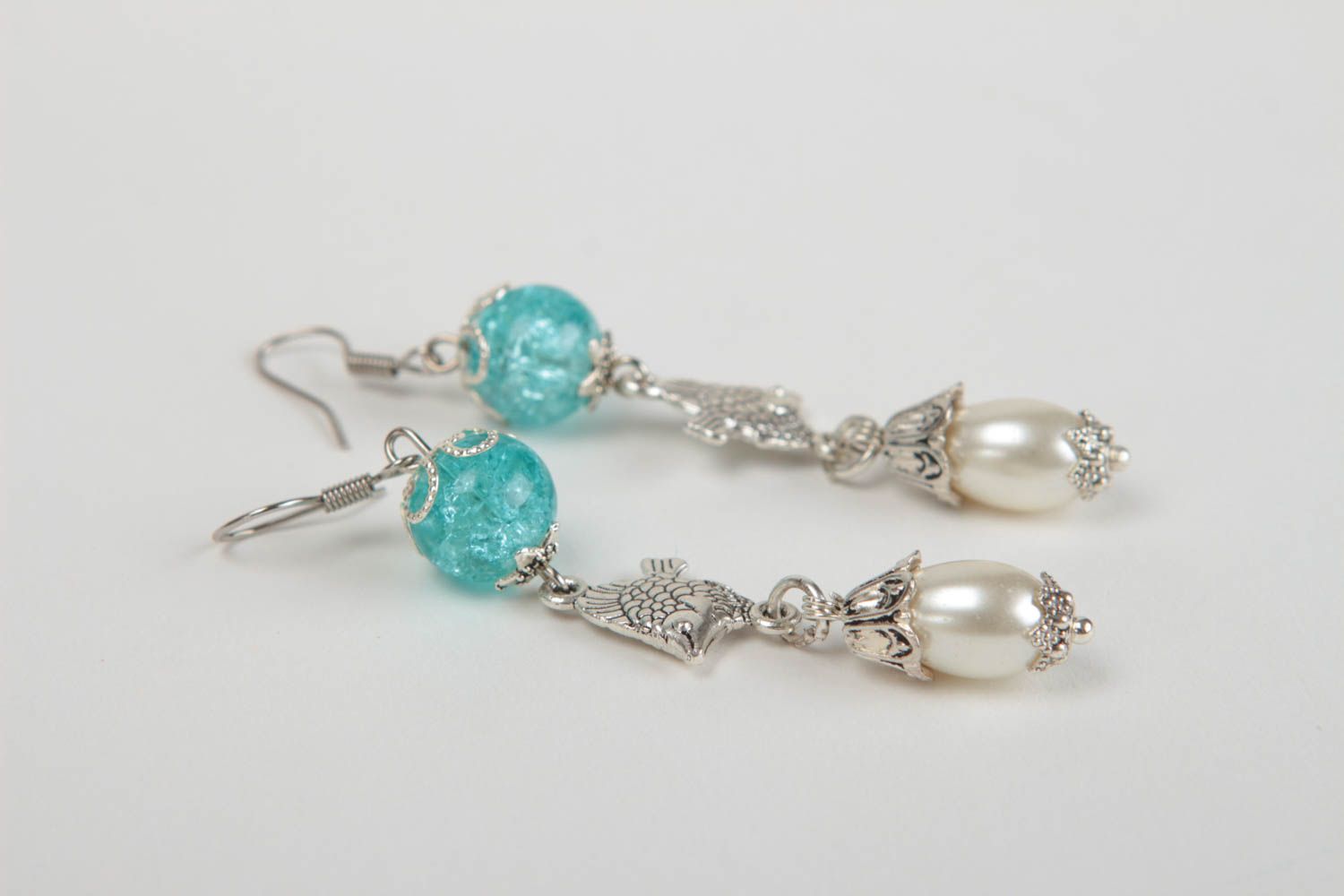 Handmade metal earrings beaded stylish accessories cute beautiful jewelry photo 3