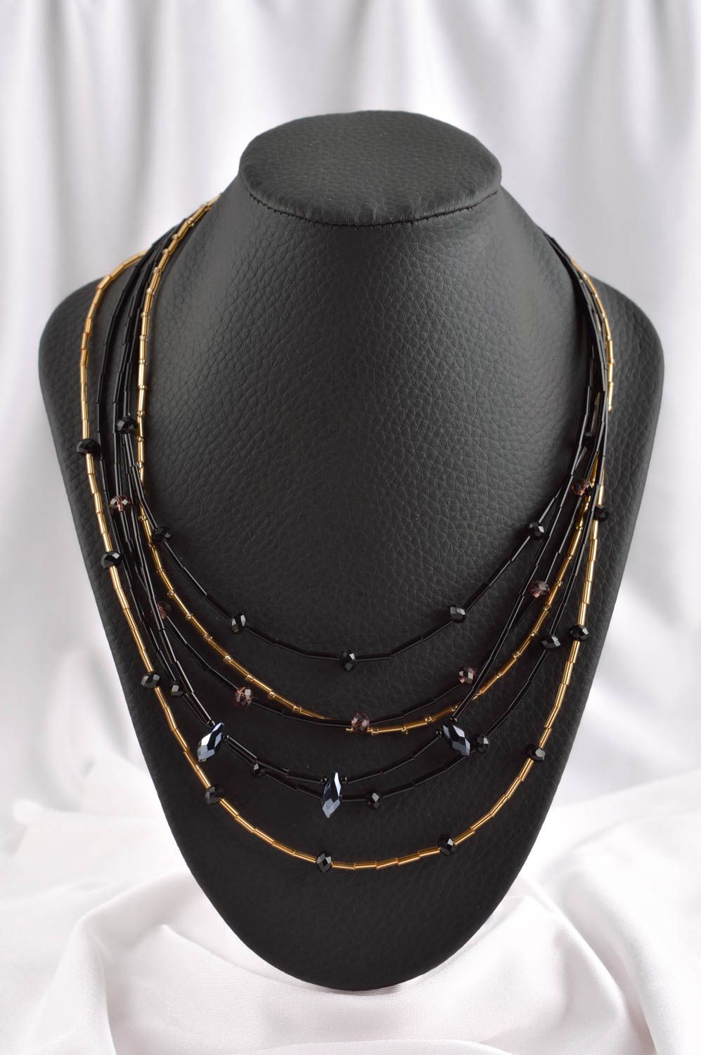 Collier multirang Bijou fait main noir original avec cristaux Cadeau femme photo 1