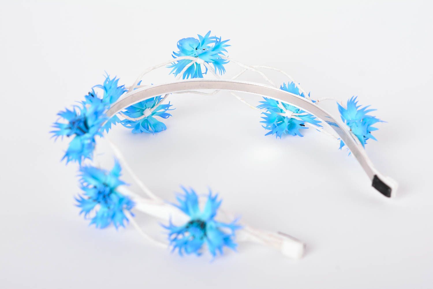 Serre-tête fleurs fait main Accessoire cheveux bleu-blanc Cadeau original photo 2