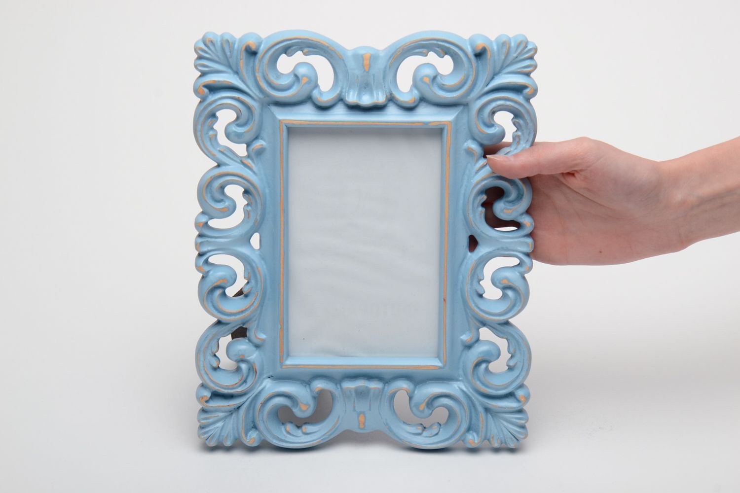 Blue carved wooden photo frame 10х15 inches photo 5