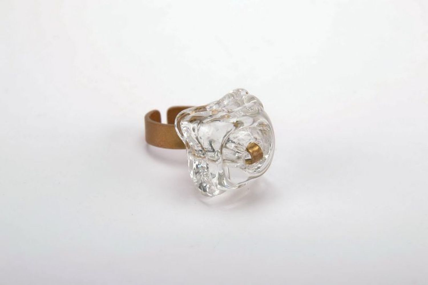 Перстень кольцо из стекла и металла Лед фото 1