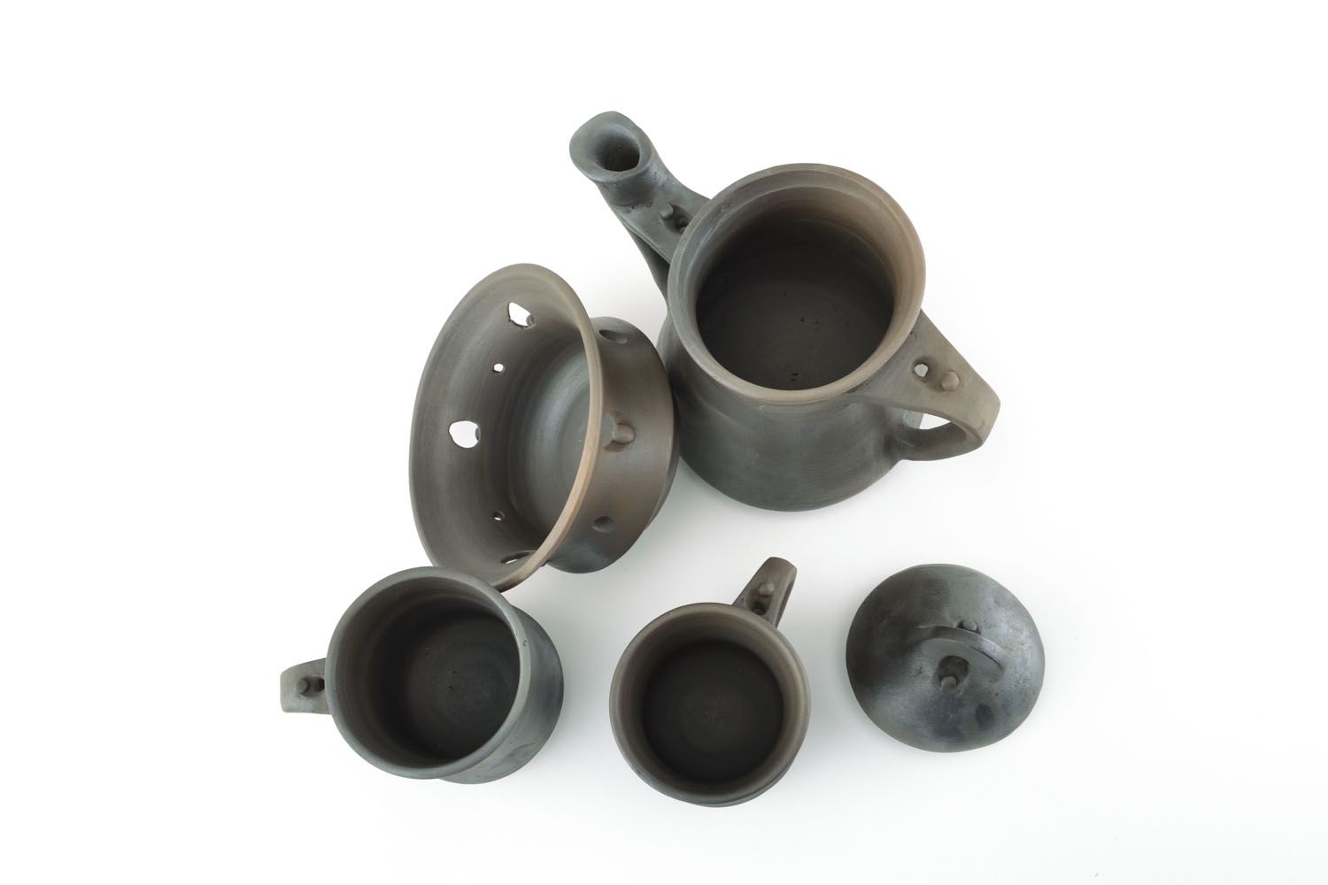 Black smoked clay black coffee set with ceramic kettle and 2 two cups photo 4