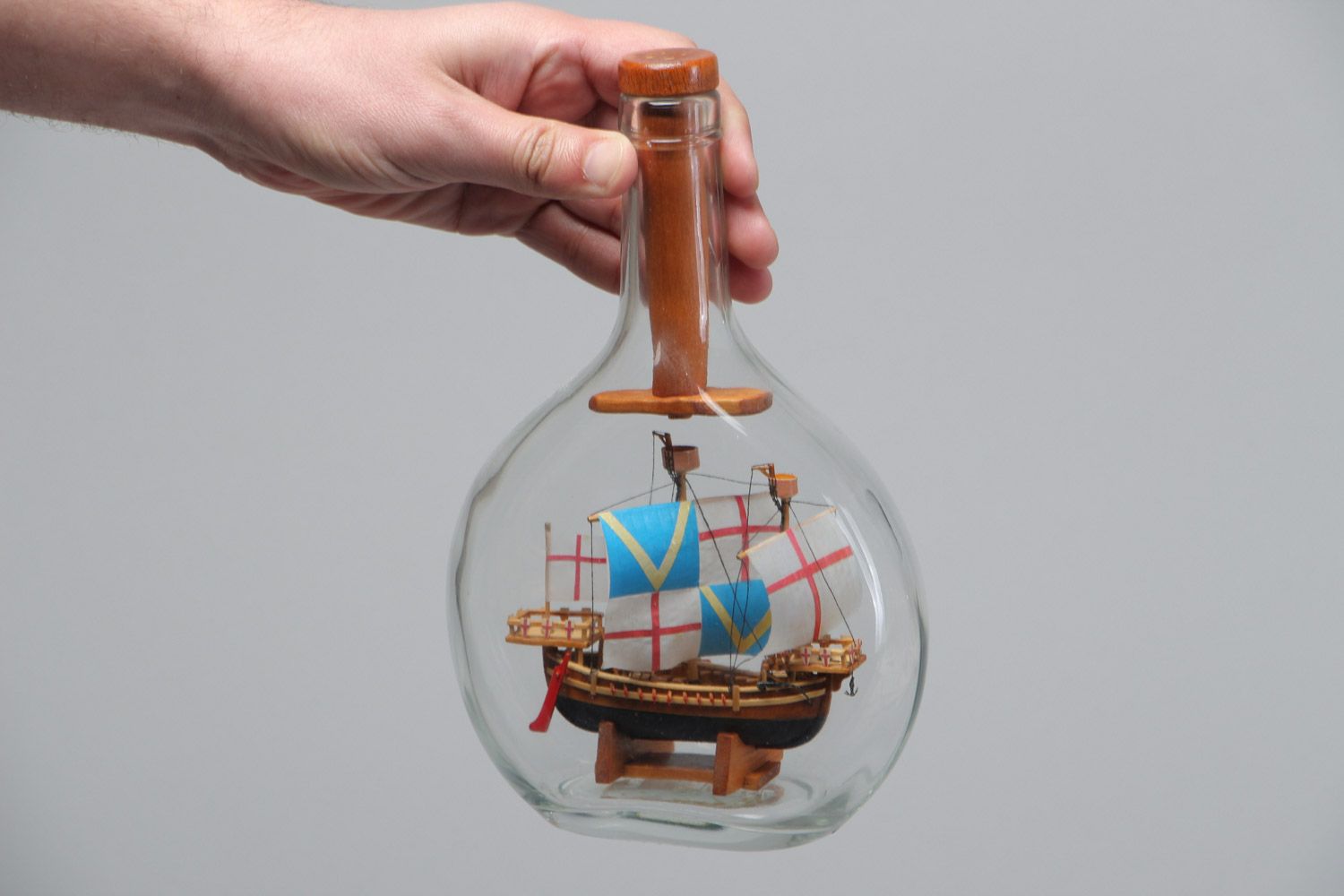 Magnificent handmade glass bottle with small boat inside interior decoration photo 4