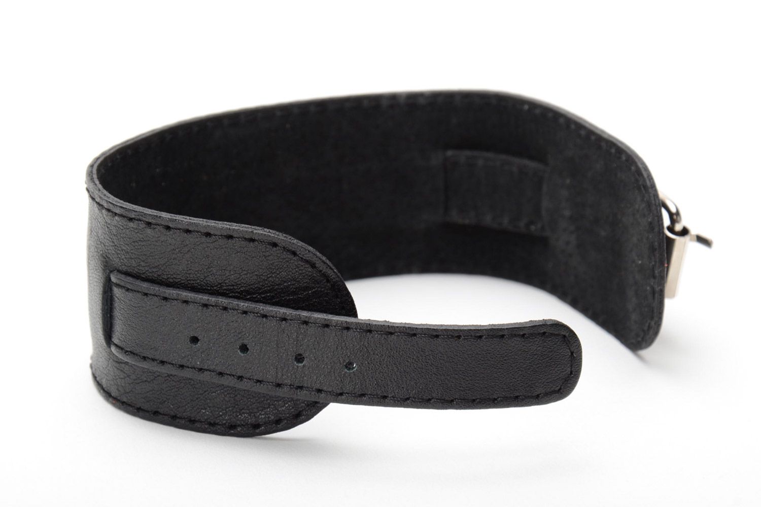 Bracelet en cuir naturel fait main design original de couleur noire pour homme photo 4