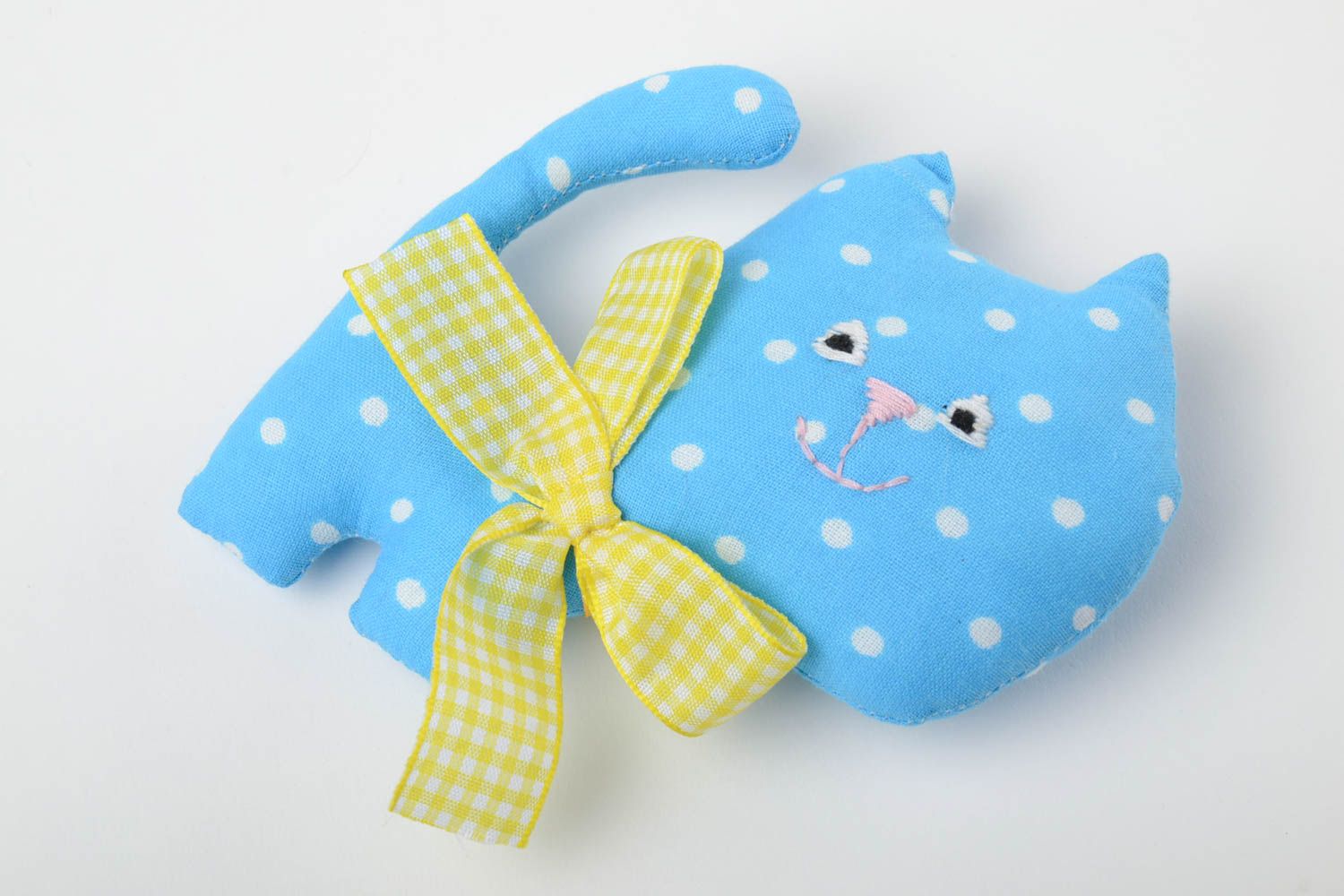 Handmade toy is sewn in the form of a blue cat present for little children photo 2