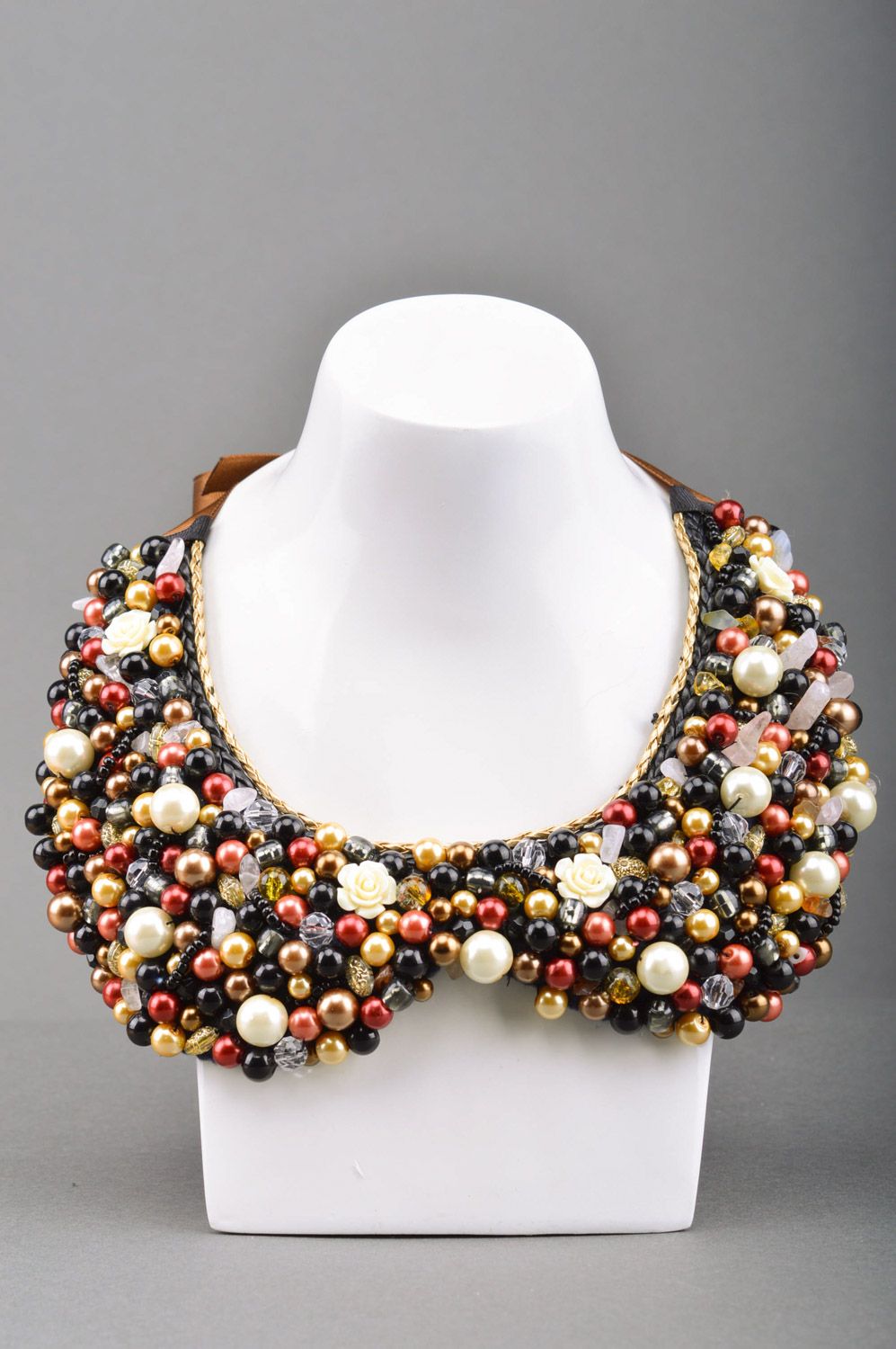 Handmade designer collar necklace embroidered with large colorful beads photo 1