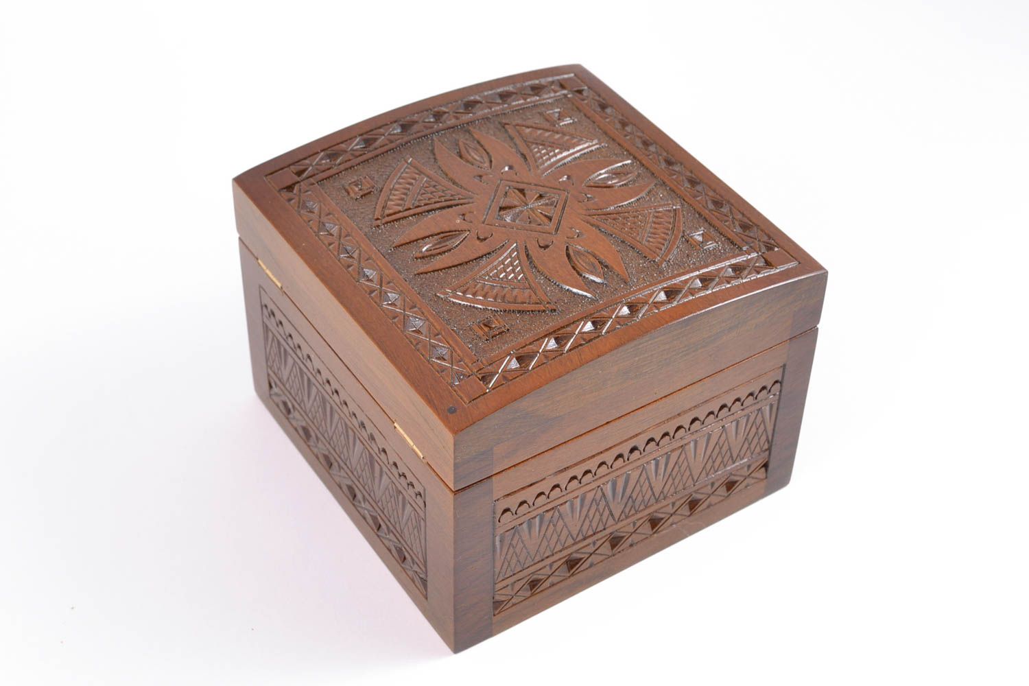 Handmade carved wooden jewelry box photo 5