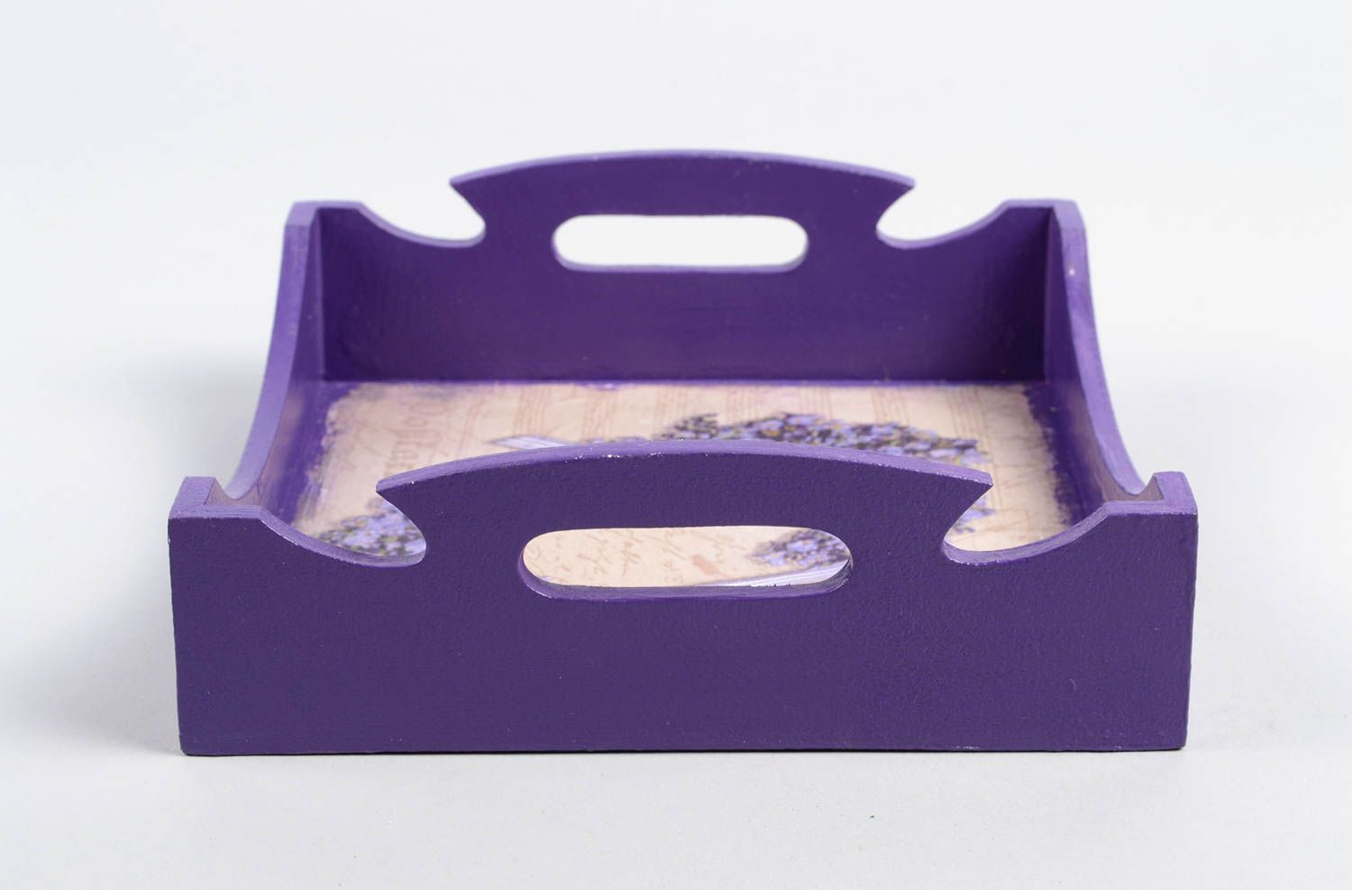 Кухонная утварь ручной работы фиолетовый поднос декупаж хлебница из фанеры фото 3