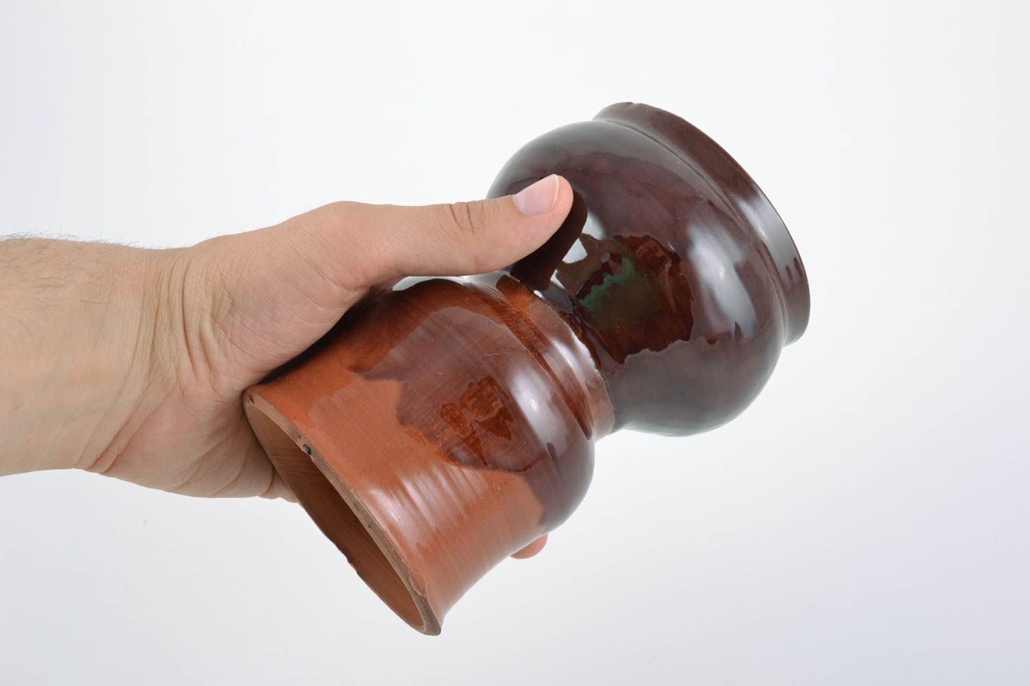 Petit vase en céramique brun couvert de glaçure fait main insolite original photo 4