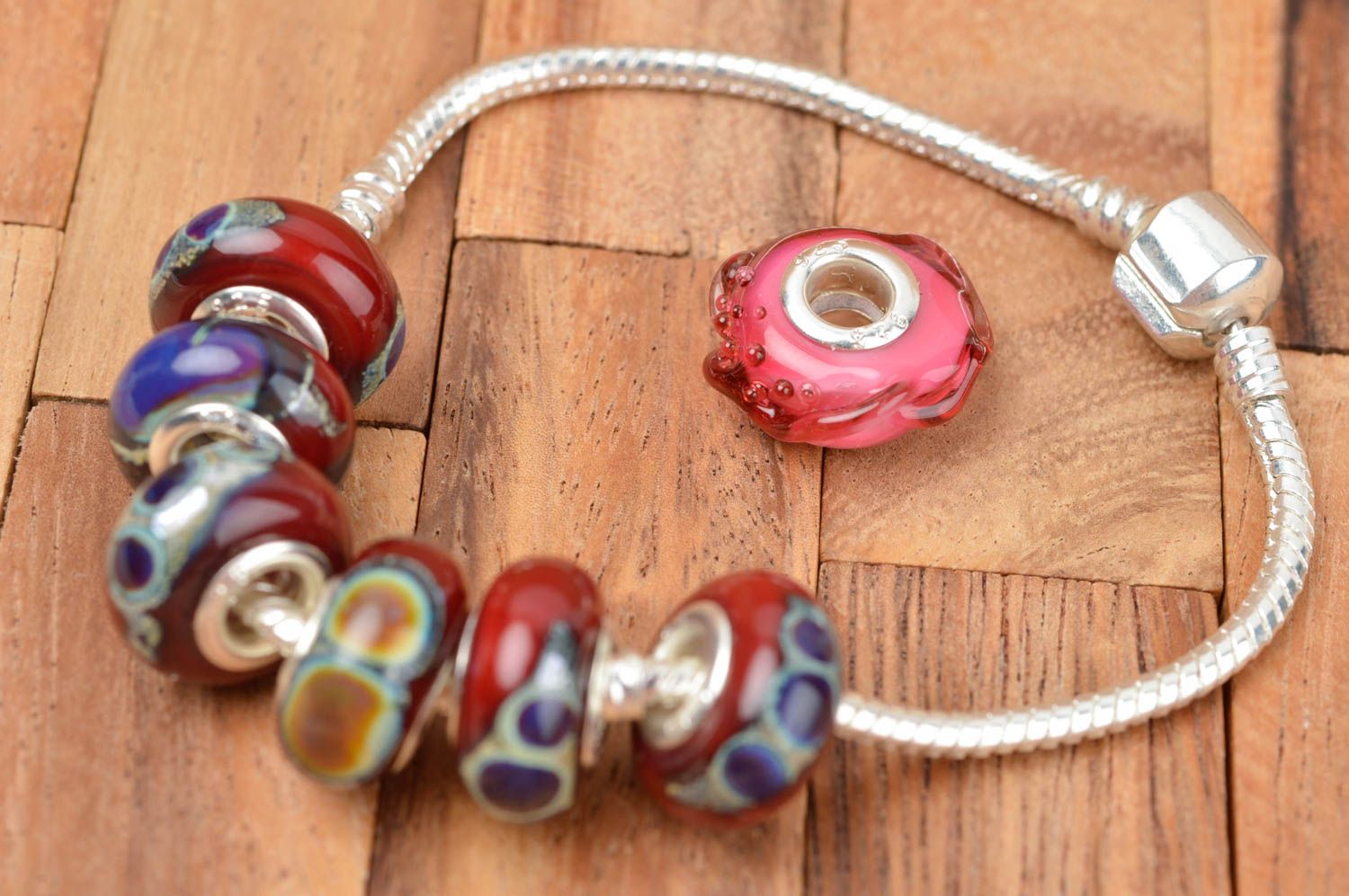 Perle en verre fait main Fourniture pour bijoux voile rose Loisirs créatifs photo 5