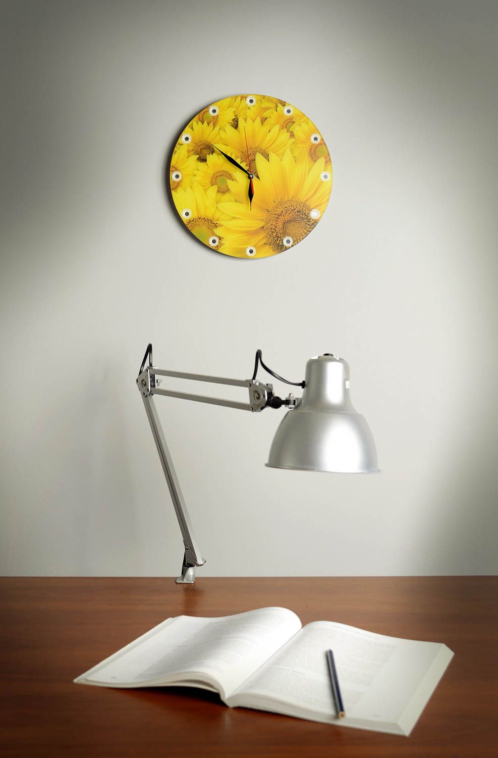 Handmade unusual wall clock glass clock with print designer accessory photo 5