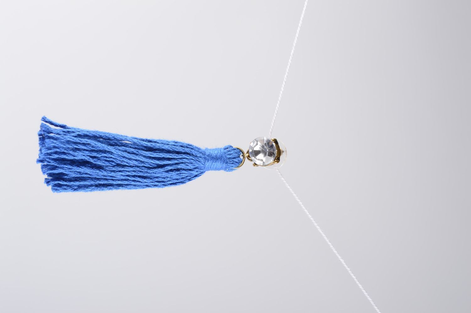 Серьги ручной работы серьги с бахромой синие серьги из ниток хлопковых фото 1