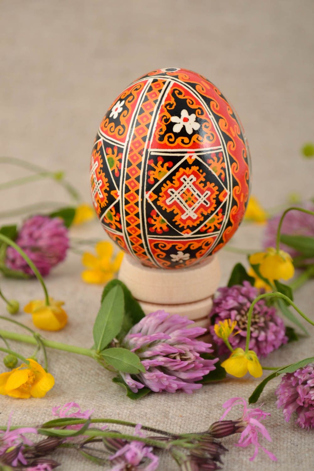Beautiful Easter chicken egg painted with acrylics handmade decorative pysanka  photo 1