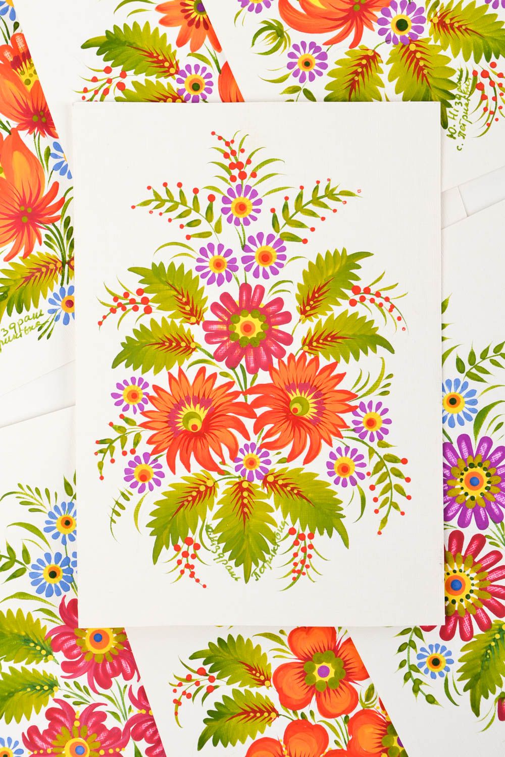 Carte de voeux faite main à motifs floraux peinte originale Petit cadeau photo 3