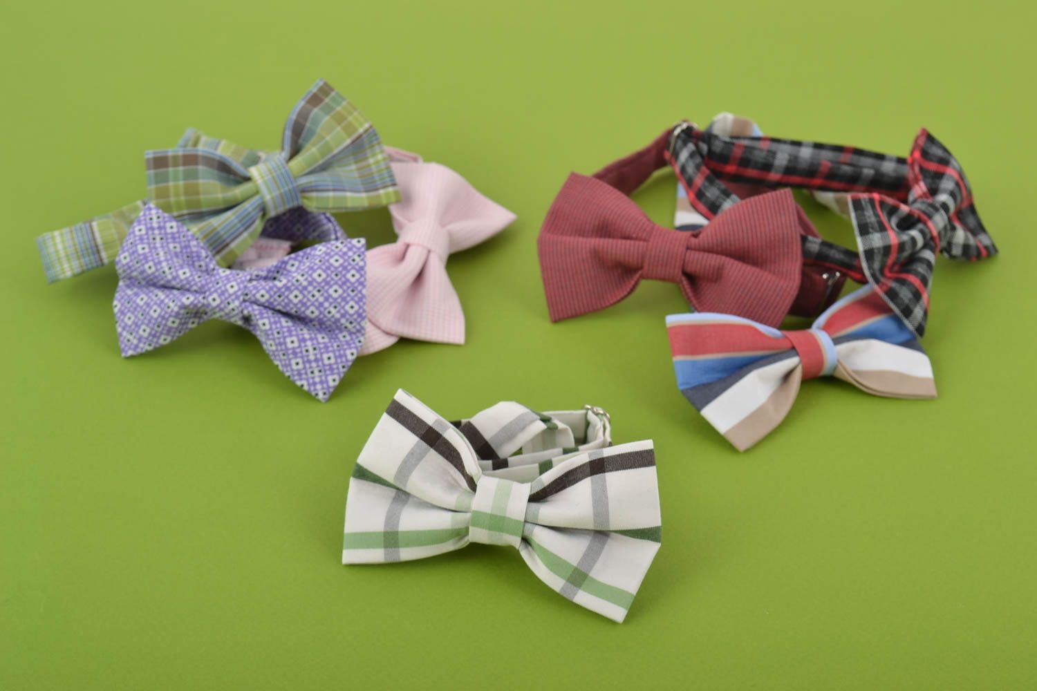 Set of 7 handmade designer textile bow ties with adjustable straps 430 mm each photo 1