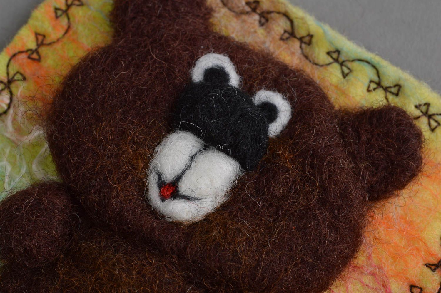 Aimant frigo ours brun en laine feutrée naturelle fait main original décoratif photo 4