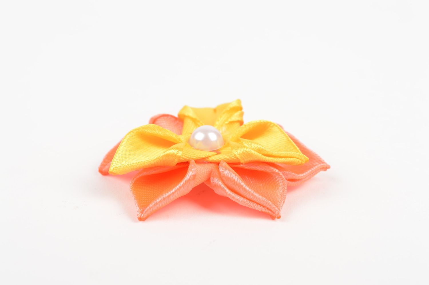 Handmade children scrunchy orange yellow satin ribbon accessory for girls photo 2