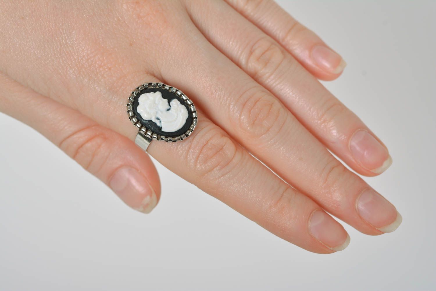 Oval vintage ring stylish jewelry unusual handmade ring cute ring with cameo photo 5
