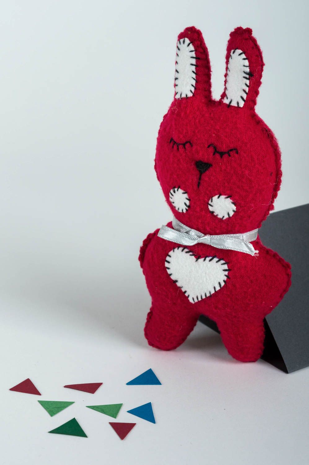 Künstlerisches Kuscheltier aus Stoff Hase in Rosa klein schön für Kind handmade foto 1