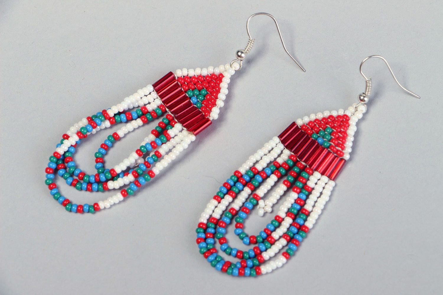 Long earrings with beads in ethnic style photo 1