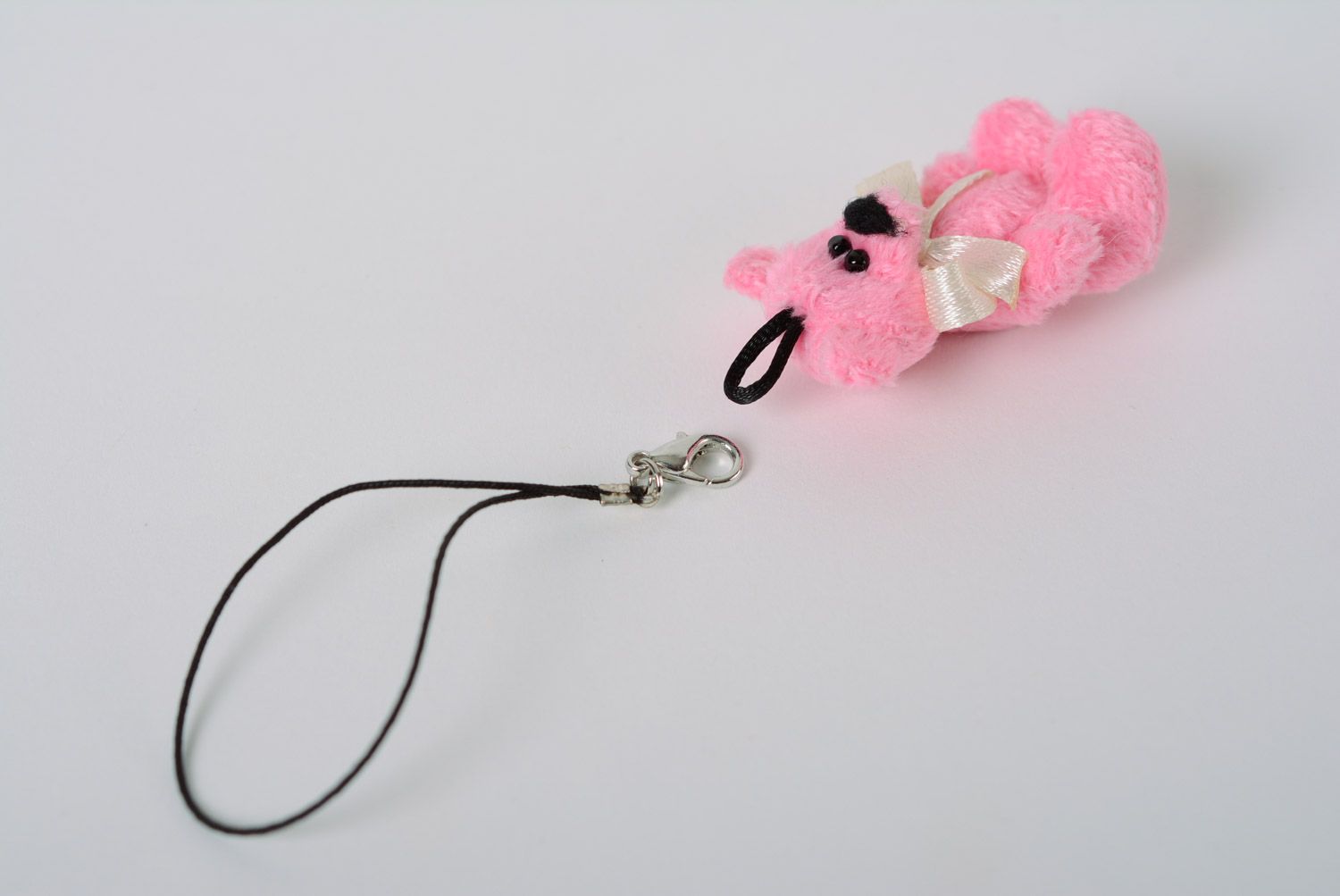 Beautiful handmade pink soft keychain toy in the shape of bear photo 3