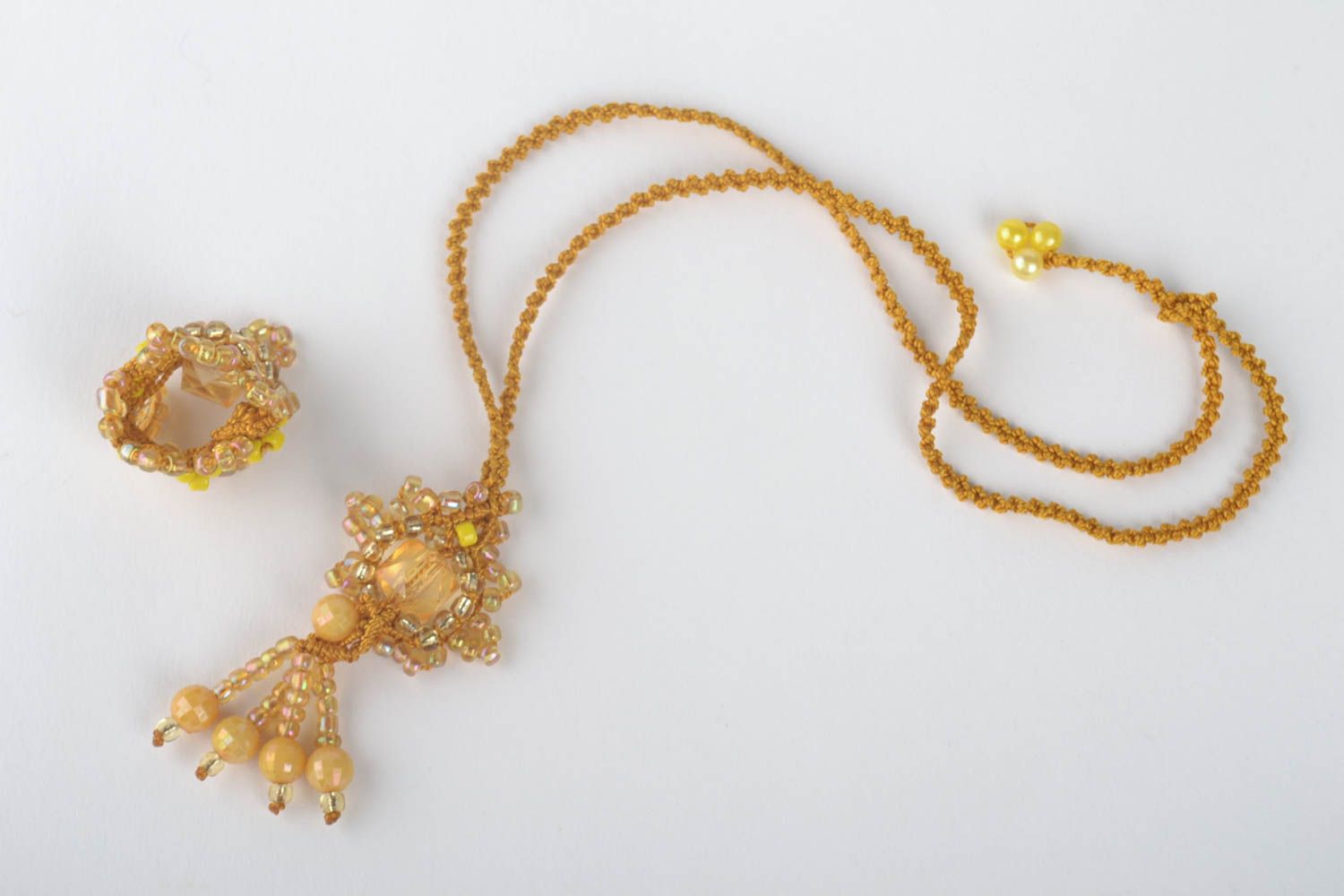 Unusual handmade beaded pendant beaded ring textile jewelry designs gift ideas photo 3