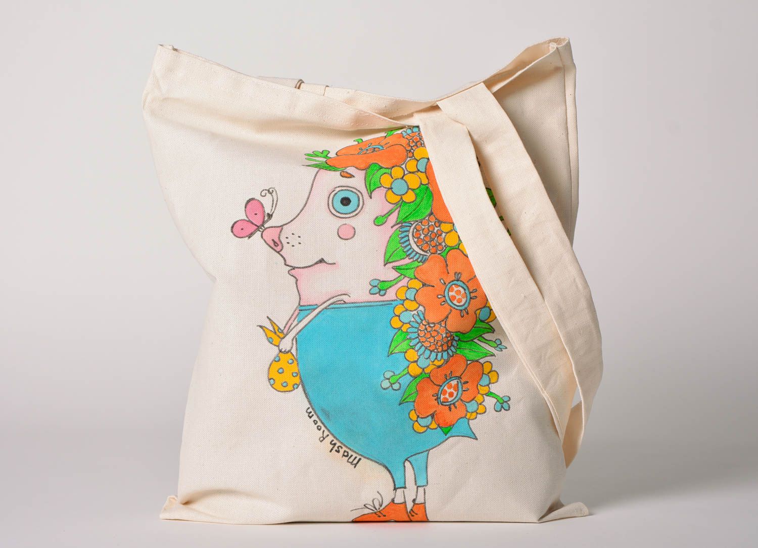 Handmade Stoff Tragetasche Designer Tasche Damen Accessoire Stoff Tasche Igel foto 1