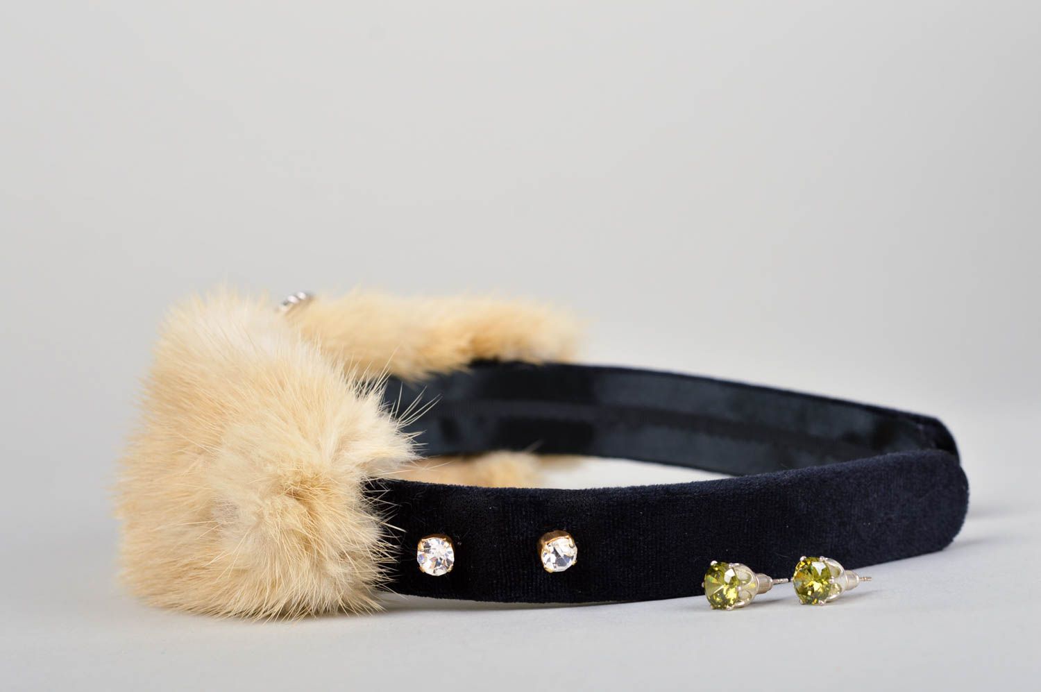 Women accessories handwork fur headband stud earrings designer fashion gift idea photo 3