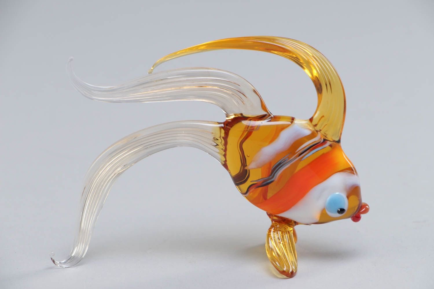 Handmade collectible lampwork glass miniature animal figurine of aquarium fish photo 2