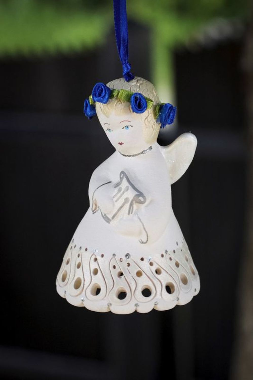 Clochette blanche et bleue en céramique Ange  photo 2