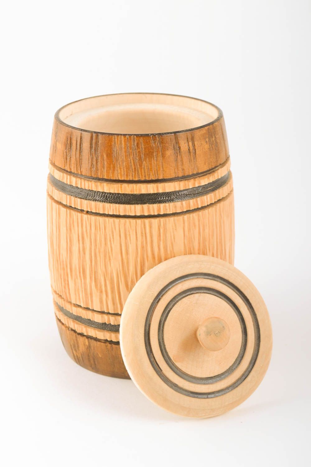 Pot pour miel fait main Petit tonneau Vaisselle design 50 cl en bois beau photo 3