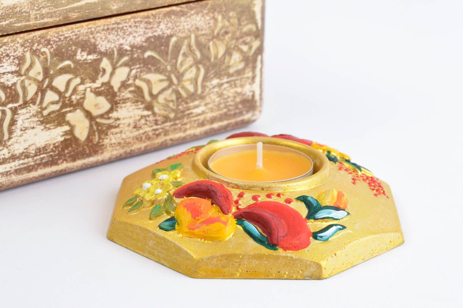 Handmade Deco Gips Dekoration Teelichthalter bunt Designer Kerzenhalter grell foto 1