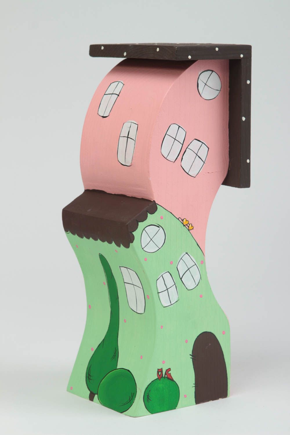 Statuette maison Figurine en bois faite main peinte de couleurs Déco maison photo 2